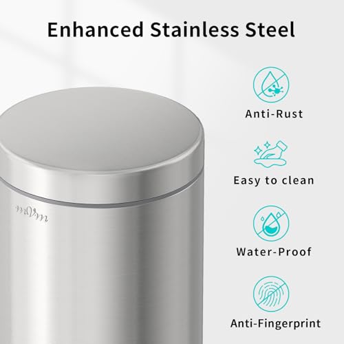 mVm Small Trash Can,1.3 Gallon/5 Lliter Step Bathroom Trash Can with Lid and Foot Pedal,Anti-Fingerprint,Soft-Close.Round Brushed Stainless Steel Garbage Can for Bathroom,Office,Living Room (Silver) - color: Silver, size: 1.3Gal/5L