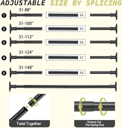 Shower Curtain Rod 31-88 In Spring Adjustable Pole Heavy Duty Matte Black Tension Rods Drilling and No Drilling Shower Rod for Bathroom Window Anti-Slip Never Rust - color: Matte Black, size: 31-88"