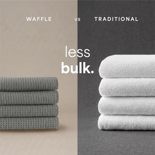 S&T INC. Aura Waffle Bath Towels, 4 Pack, 30" x 60", Grey | Quick-Dry, 420GSM, Absorbent Microfiber, Lightweight, Sewn-In Hang Loop, Compact for Home, Gym, and Travel - color: Grey