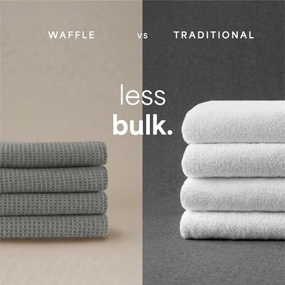 S&T INC. Aura Waffle Bath Towels, 4 Pack, 30" x 60", Grey | Quick-Dry, 420GSM, Absorbent Microfiber, Lightweight, Sewn-In Hang Loop, Compact for Home, Gym, and Travel - color: Grey