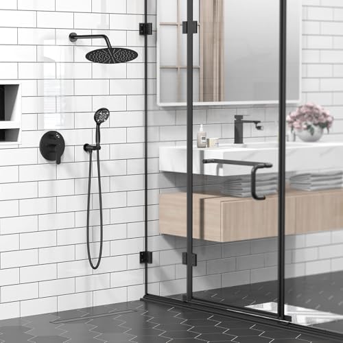 SR SUN RISE Shower Faucet - 12 Inch Multifunctional High Pressure Shower Head System with Handheld Shower Head Fixtures - Valve Included - Matte Black - color: Matte Black, size: 12 Inch