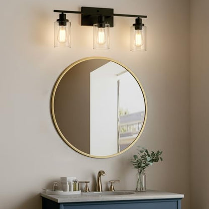 MELUCEE Bathroom Vanity Light Fixtures 3 Lights Black with Clear Glass | Metal Wall Sconce for Bedroom Living Room Hallway Kitchen (Patent No.: US D963914 S) 20.5 Inch - color: Black, size: 3-Light