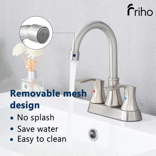 Friho 4 Inch Centerset Bathroom Faucet, 3 Hole Brushed Nickel Lead-Free Stainless Steel 2-Handle RV Vanity Faucet with Pop-up Drain & Supply Hoses - color: Brushed Nickel