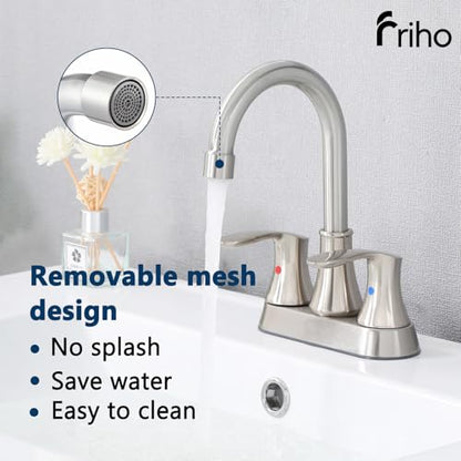 Friho 4 Inch Centerset Bathroom Faucet, 3 Hole Brushed Nickel Lead-Free Stainless Steel 2-Handle RV Vanity Faucet with Pop-up Drain & Supply Hoses - color: Brushed Nickel