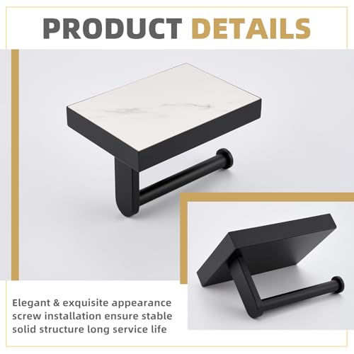 Sintered Stone Toilet Paper Holder with Shelf Matte Black, APLusee Stainless Steel Paper Holder with Phone Shelf Wall Mounted - size: Single Rod