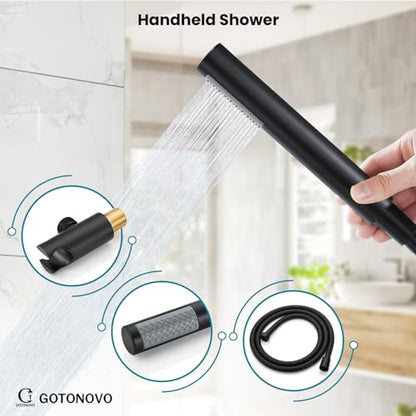 gotonovo Shower Faucet Set with Rough-in Valve Trim Kit,Matte Black | 10 Inch Round Rain Showerhead with Handheld Spray,Bathroom Wall Mount Shower System Complete Combo,2-in-1 Diverter,All Metal - color: Black