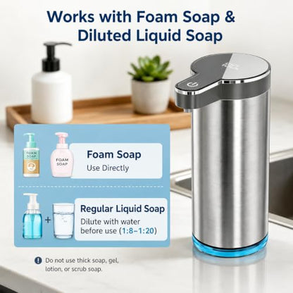Automatic Foaming Soap Dispenser(IPX5 Waterproof, 12oz/350ml | Touchless Rechargeable Soap Dispenser for Kitchen & Bathroom, Stainless Steel, 4 Adjustable Foam Levels, USB-C - color: St-01 Foam Gray