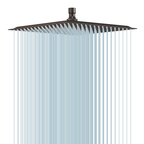 12 In Rain Shower Head High Pressure Rainfall Shower Head Bronze | Square Rain Bathroom Showerhead, High Flow, Large Stainless Steel, Ceiling Mounted, Wall Mounted, Waterfall Full Body - color: Oil Rubbed Bronze, size: 12 Inch