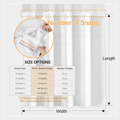 River Dream Fabric Snap in Shower Curtain Liner Replacement,White,36x54 | with Magnets,Detachable Liner,Quick Dry，Machine Washable，Fit for River Dream 36(W) x 74(H) with Window Shower Curtain - size: 36"W x 54"L (Pack of 1)