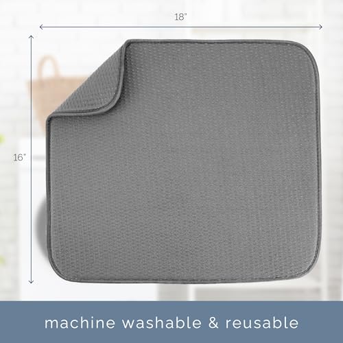 S&T INC. Dish Drying Mat, 16" x 18", Large, Diamond Texture, Grey | Absorbent Microfiber, Kitchen Counter Mat for Dishes, Utensils, Pots and Pans, Machine Washable - size: 16" x 18"