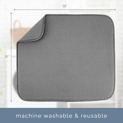 S&T INC. Dish Drying Mat, 16" x 18", Large, Diamond Texture, Grey | Absorbent Microfiber, Kitchen Counter Mat for Dishes, Utensils, Pots and Pans, Machine Washable - size: 16" x 18"