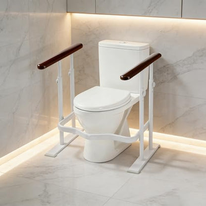 Toilet Safety Rails for Seniors - Toilet Safety Frame with Dual Pillars, Waterproof Nighttime Reflective Base, 3-Speed Height Adjustment (Brown, Double Pillar) - color: Brown