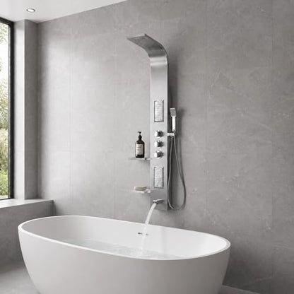 ANZZI Shower Panel Tower, Field 58 Inch Long Turbo High Pressure Shower | Handheld Sprayer Type Free Reign Euro Grip With 60 Reach, Includes One 1 Mesa Full Body One 1 Heavy Rain Head