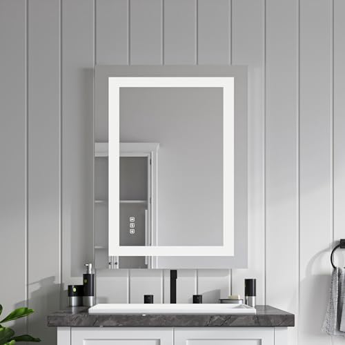 Front Lit LED Bathroom Mirror 24x32, Wall Mounted Lighted Vanity with Dimmable Anti-Fog Smart Memory, Shatter-Proof Glass, Horizontal or Vertical - size: 24"L x 32"W