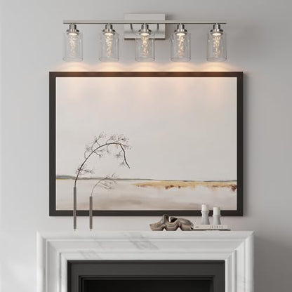MELUCEE 5-Light Modern LED Vanity Lights for Bathroom Brushed Nickel | 5CCT Dimmable Bathroom Vanity Light Fixtures with Crystal Bubble Clear Glass Shade,3000K-6000K, Built-In LED Chips - color: Brushed Nickel, size: LED-5 Lights