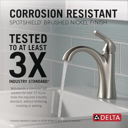 Delta Arvo Brushed Nickel Bathroom Faucet 1 Hole, Single Hole Bathroom Sink Faucet for Vanity, Push-Pop Drain Assembly, Spotshield Stainless 15840LF-SP - color: SpotShield Brushed Nickel