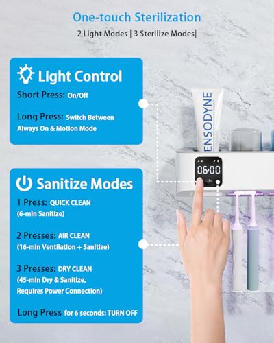 Toothbrush Holders Wall Mounted for Bathrooms, Toothbrush Holder - Smart Home & Bathroom Decor Tooth Brush Holders with 3 Cups, Features a Clock and auto Motion-Activated Night Light - size: Family with Cup