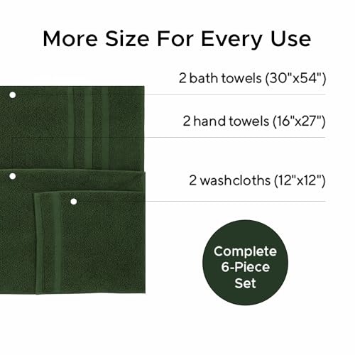Luxury Hotel & Spa, Turkish Cotton Dark Green Towels Bathroom Sets | 6 Pieces Dark Green Bath Towels Soft and Absorbent Green Towel Set for Your Bathroom - color: Dark Green