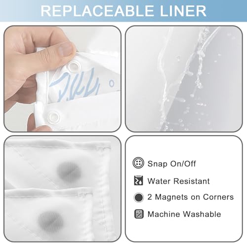 Small No Hook Shower Curtain and Liner Set, Blue Beach Coastal 36x74 | Nautical Ocean for Bathroom, with Snap in Liner Replacement, Mesh Top Window, Waterproof, Machine Washable, Quick-Drying - color: Blue, size: 36"W x 74"L (Pack of 1)