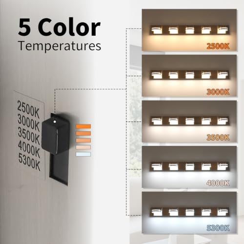 Brushed Nickel Bathroom Light Fixtures Over Mirror, 5-Light | LED Dimmable Bath Lights, Modern Wall Mounted Lighting Fixture with Rotating Lamp Head, Acrylic Metal, 5CCT 40.55in - color: Nickel-5CCT-Dimmable