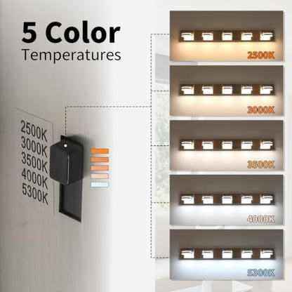 Brushed Nickel Bathroom Light Fixtures Over Mirror, 5-Light | LED Dimmable Bath Lights, Modern Wall Mounted Lighting Fixture with Rotating Lamp Head, Acrylic Metal, 5CCT 40.55in - color: Nickel-5CCT-Dimmable