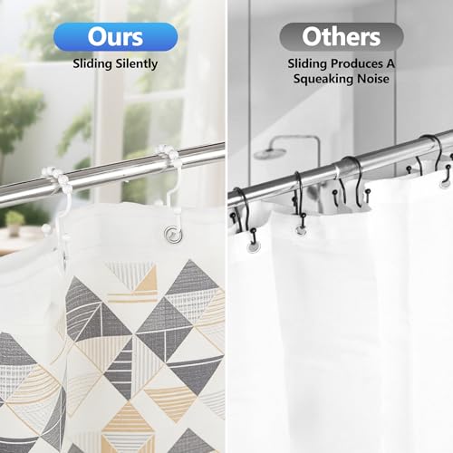 Resze Shower Curtain Hooks, Metal Double Shower Curtain Rings, White | Glide Roller Shower Hooks, Rust-Resistant Anti-Drop Shower Rings, Smooth Sliding Hooks for Bathroom Shower Rods Curtains - color: White