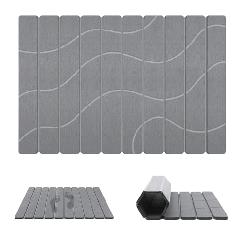 Gray Non-Slip Stone Bath Mat for Bathroom, Foldable Quick Dry | Mosthink Diatomaceous Earth Mat for Bathroom Bath Super Absorbent, Easy to Clean( 23.6'' x 15.3'') - color: Grey