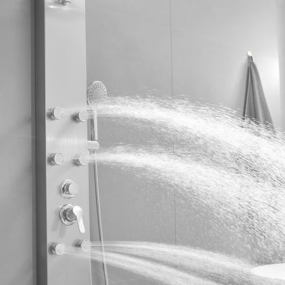 Rainfall Shower Tower Shower Panel System, Round Head,Stainless Steel with 6 Body Jets Massage, 3 IN 1 Bathroom Shower Wall Mount, Brushed Nickel and Chrome - color: Brushed Nickel with Chrome