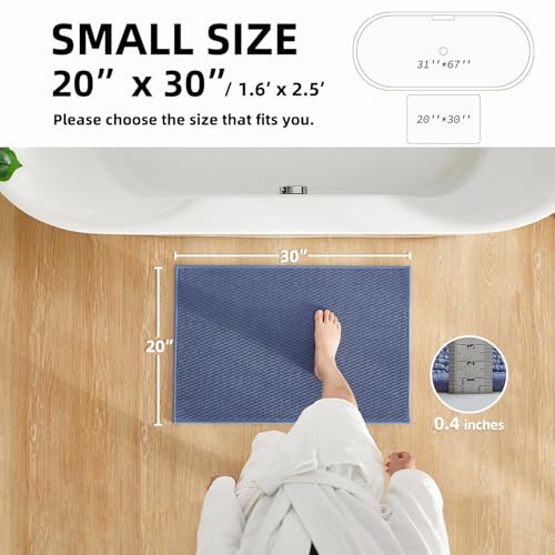TYUU Bathroom Rugs Non Slip Washable, Super Absorbent Thin Bath Mat Small Quick Dry Low Pile Bathroom Rug, Denim Blue 20"x30" - color: Denim Blue01, size: 1'8" X 2'6" (Rectangular)