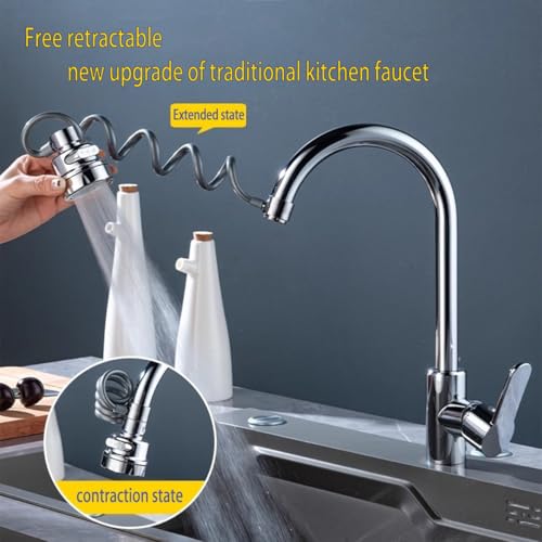 Sink Sprayer Attachment for Faucet, Faucet Extender Sprayer with Stretchable Hose - Kitchen Sink Sprayer, 3 Water Outlet Modes, Kitchen Water Saving Aerator