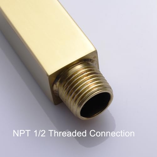 Brushed Gold Shower Arm with Flange, 4 inch, Short | Universal Replacement Part for Ceiling-Mounted Square Straight Shower Head Extension Arm Pipe, Stainless Steel - color: Brushed Gold