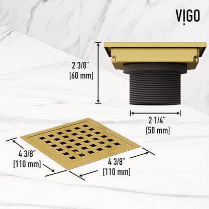 VIGO Elan 4.38 in. W x 4.38 in. L Square Shower Drain in Matte Brushed Gold - VG07004MG - color: Matte Brushed Gold, size: 4 in.