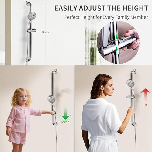 BRIGHT SHOWERS Slide Bar Shower Set with Handheld Shower Head, ADA-Compliant Stainless Steel Grab Bar, Adjustable Height and 69-Inch Hose, Brushed Nickel - color: Brushed Nickel