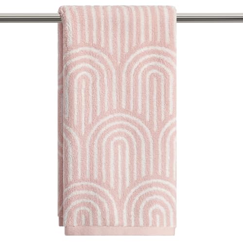 Artoid Mode 1 Pc Beige Pink Arched Stripes Jacquard Hand Towels for Bathroom, 100% Cotton Soft Absorbent Bathroom Decor Towels, 13.7 x 29.5 Inch - color: Beige/Pink, size: 13.7" x 29.5", 1PC