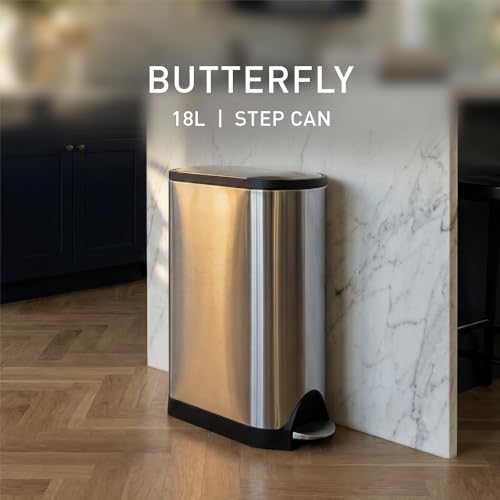 simplehuman 18 Liter / 4.8 Gallon Butterfly Lid Kitchen Step Trash Can, Brushed Stainless Steel - size: 18 liter Brushed