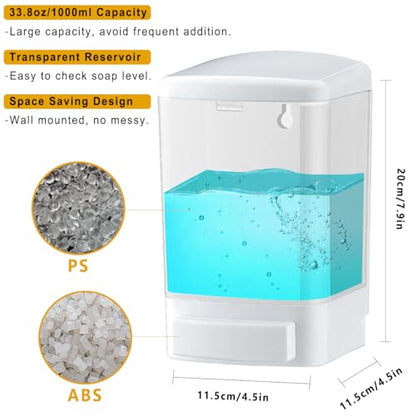Manual Soap Dispenser Wall Mounted, 33.8oz, Bathroom Kitchen Commercial | Leak-proof Nozzle, Thin & Thick Soap Compatible, Easy to Install & Refill, Soap Level Visibility, Big Capacity, White - color: White&transparent