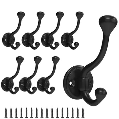 8 Pack wall Hooks for Hanging, Heavy Duty Coat Hook wall Mount, Easy to Install Metal Closet Hooks, Apply to Bathrooms, Bedrooms, Living Rooms, Entrances (Black)