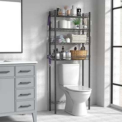 Hodonas Over The Toilet Storage Shelf, Gray, 26.97" x 9.84" x 67.32" | Sturdy Carbon Steel, 4 Tiers, Adjustable, Freestanding, Stable Above Toilet for Bathroom Storage, Easy to assemble - color: Grey-4 Tier