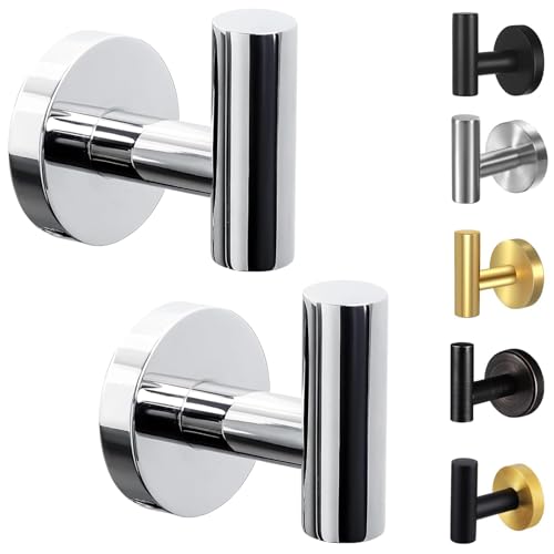 2 Pack Towel Hooks for Bathroom, Wall Mount Towel Holder, Wall Robe Stainless Steel Heavy Duty Door Hanger for Kitchen, Bedroom,Hotel,Pool,Coats, Silver - color: Silver