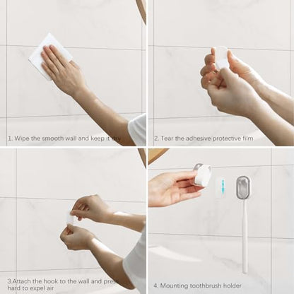 Wall Mounted Toothbrush Holder 2 Pack, with Cover for Bathroom | Automatic Opening & Closing, Dustproof & Waterproof, Self Adhesive, No Drilling, ABS Material, for Family Toothbrush Storage - size: 2-Pack