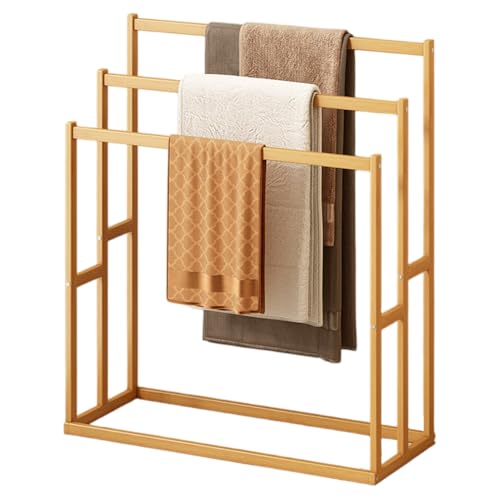 3-Tier Bamboo Towel Rack Wide Freestanding Vertical Towel Holder with 3 Hanging Crossbars, Standing Storage Rack for Bathroom Living Room Entryway Laundry 26.8 Inch Natural Color - color: Natural Color 68cm