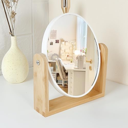1pc Elegant Frame Double-Sided Makeup Mirror with Magnification - Rotating, Simple Desk Stand Design, Ideal for Home Vanity Use, Makeup Desk (White)