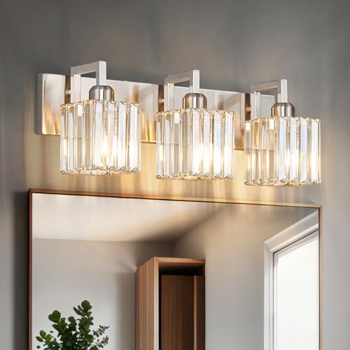 Modern Bathroom Vanity Light 3-Lights Brushed Nickel Vanity Light Crystal Wall Light Bathroom Light Fixtures - color: Nickel Crooked, size: 3-light