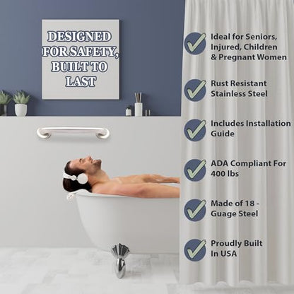 Grab Bar for Bathtub Shower - 1.5" Dia. / Stairs Bed Toilet Bathroom / Stand Assist & Safety Handrail / 304 Stainless Steel / Smooth Grip / 12" - color: Stainless Steel, size: 12 in. Smooth Grip