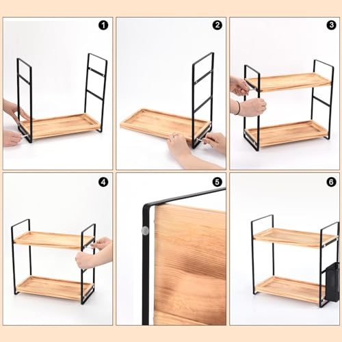 2-Tier Wood Bathroom Counter Organizer with Basket,Waterproof Vanity Perfume Skincare Storage for Bathroom, Kitchen, Dresser - color: Light Brown