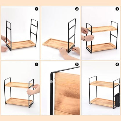 2-Tier Wood Bathroom Counter Organizer with Basket,Waterproof Vanity Perfume Skincare Storage for Bathroom, Kitchen, Dresser - color: Light Brown