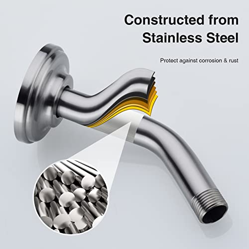 6 Inch Brushed Nickel Shower Arm and Flange Angled Head Pipe | Stainless Steel Wall Mounted Curved Gooseneck, Bathroom Extension Shower Neck - color: Brushed Nickel, style: 6 inch