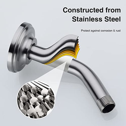 6 Inch Brushed Nickel Shower Arm and Flange Angled Head Pipe | Stainless Steel Wall Mounted Curved Gooseneck, Bathroom Extension Shower Neck - color: Brushed Nickel, style: 6 inch