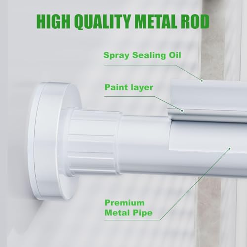 Ausemku Shower Curtain Rod 32-50 Inch Adjustable - 1 Inch Diameter Heavy Duty No drill Spring Tension Shower Rod, Non-Slip Rustproof Telescopic Rod for Bathroom, White - color: White, size: 32-50 Inches