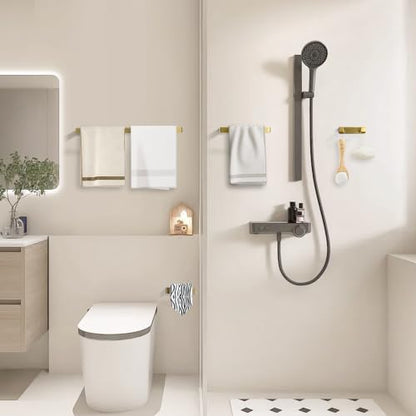 Bathroom Hardware Accessories Set Brushed Gold Towel Bar Set Square Bathroom Accessories Kit 4-Piece Towel Holder Set Stainless Steel Wall Mounted,23.6 Inch Towel Bar - color: Brushed Gold
